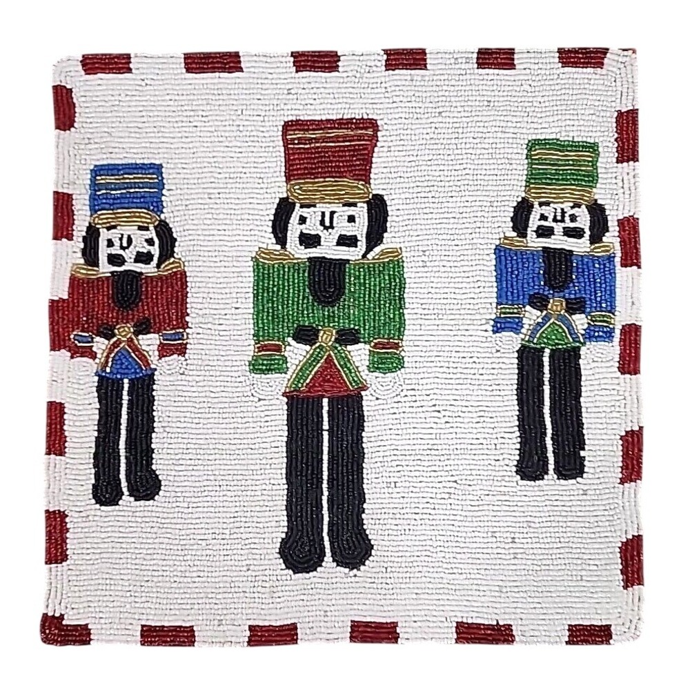 Beaded Nutcracker Christmas Placemat Table Charger Centerpiece Red Square 14 in